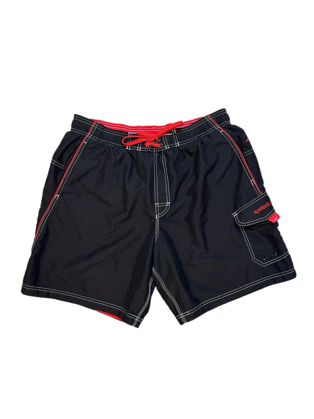 Speedo Black Swim Trunk Shorts with Red Accents